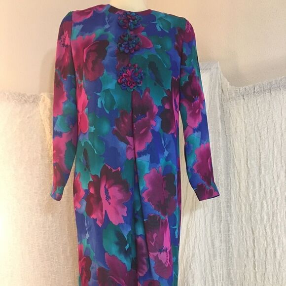 Anne Crimmins VTG Silk Floral Dress Size 4 - Picture 1 of 8